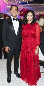 Aditya Agarwal (in a gown by Valentino) and Ruchi Sanghvi on Opening Night at San Francisco Symphony